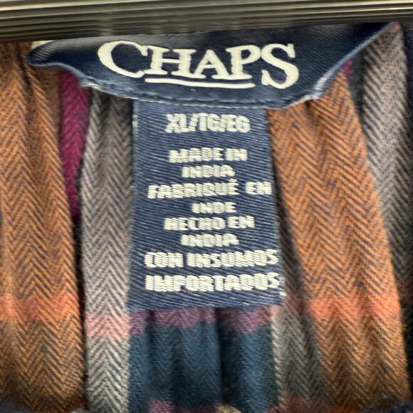 Ralph Lauren Chaps Sz XL Blue Fall Winter Harvest Long Sleeve Blouse Shirt Top - Picture 2 of 8